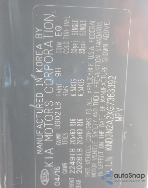 2016 Kia Soul from USA, damaged, VIN KNDJN2A2XG7363392